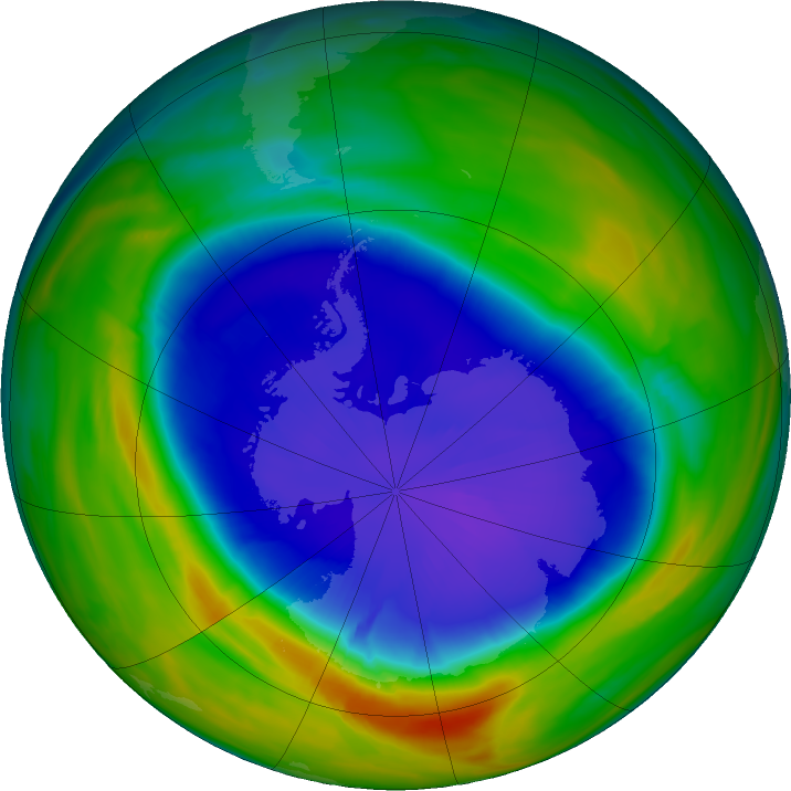 Antarctic ozone map for 18 September 2016